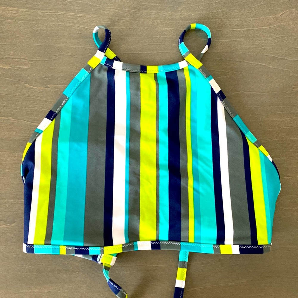 Striped high neck bikini top